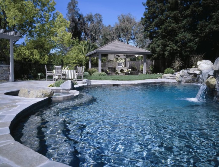 Modern remodeled pool area in a Murrieta backyard